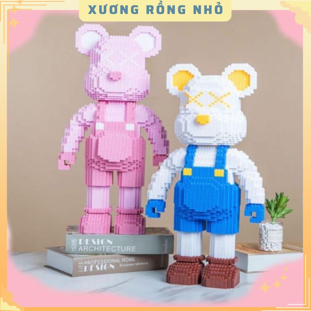 Đồ Chơi Lắp Ráp Gấu Đôi Bearbrick 35Cm Cho Bé Lắp Ghép Xương Rồng Nhỏ