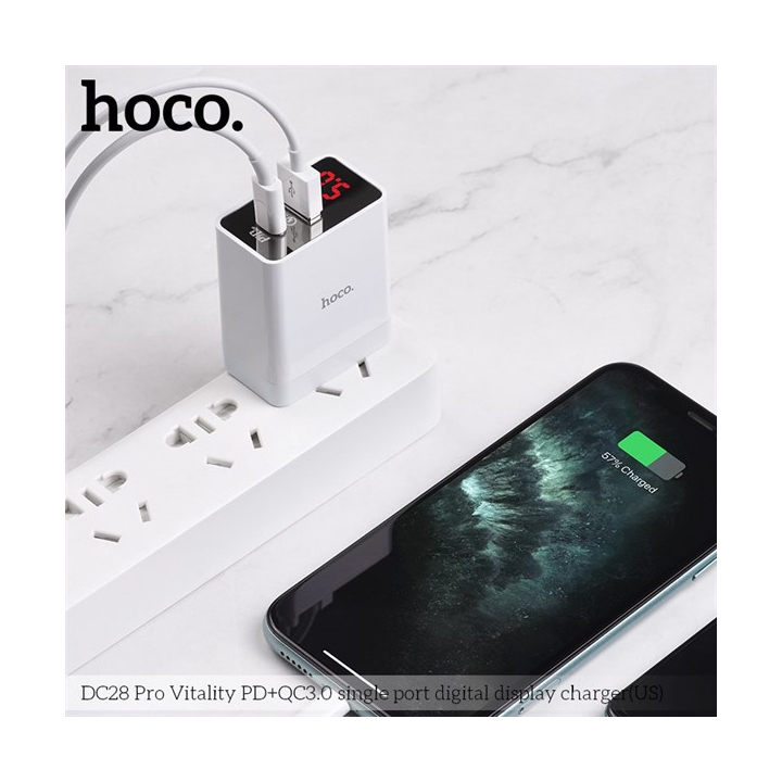 Cốc Sạc nhanh Hoco DC28 Pro 2 USB (1 Cổng USB C PD 18W 1 cổng USB QC3.0) - Hàng nhập khẩu