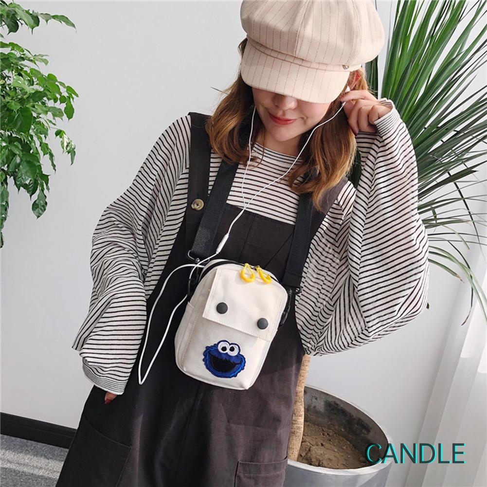Túi Vải Canvas Đeo Chéo Họa Tiết Hoạt Hình Xinh Xắn Dành Cho Nữ