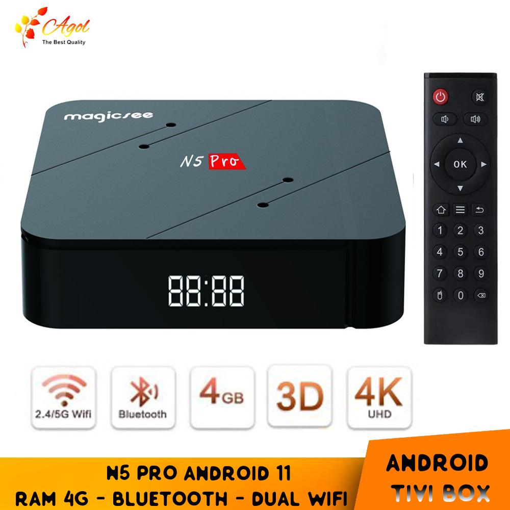 Magicsee box N5 pro Ram 4G bluetooth, Android 11, wifi kép 2 băng tần, cài sẵn ứng dụng xem truyền hình cáp, phim HD miễn phí vĩnh viễn - Hàng Nhập Khẩu