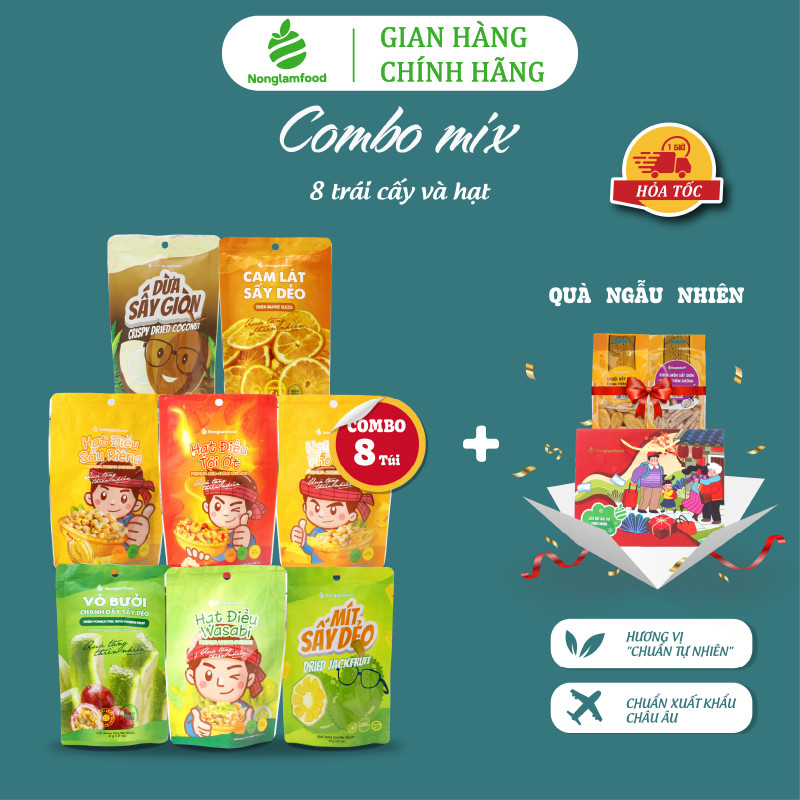 Combo 8 gói trái cây và hạt dinh dưỡng siêu tiết kiệm Nonglamfood túi 45g | Ăn vặt bổ dưỡng