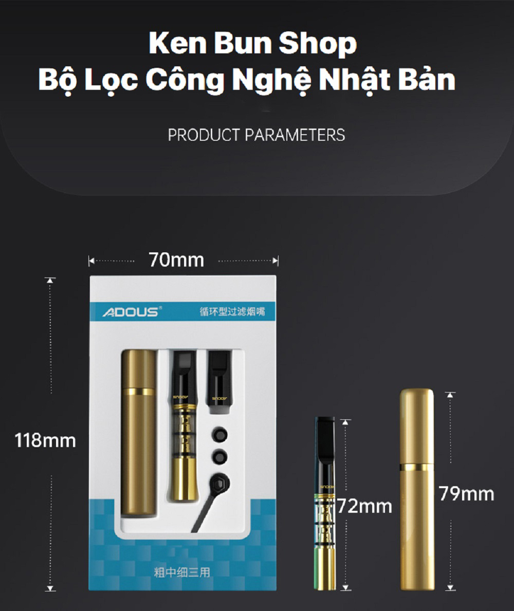 Bộ Đầu Lọc Thuốc Adous Đa Năng Dùng Cho Tất Cả Size Lớn &amp; Vừa &amp; Nhỏ. Sử Dụng Nhiều Lần Có Hộp Đựng Cực Hot
