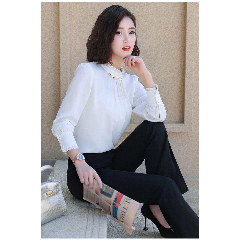 Áo Sơ Mi Cổ Nhún Đính Hạt BY3300