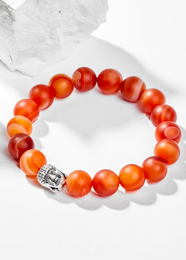 Vòng Tay Phong Thủy Nam Đá Mã Não Đỏ Nhám Phối Charm Phật Bạc  Mệnh Hỏa, Thổ Ngọc Quý Gemstones