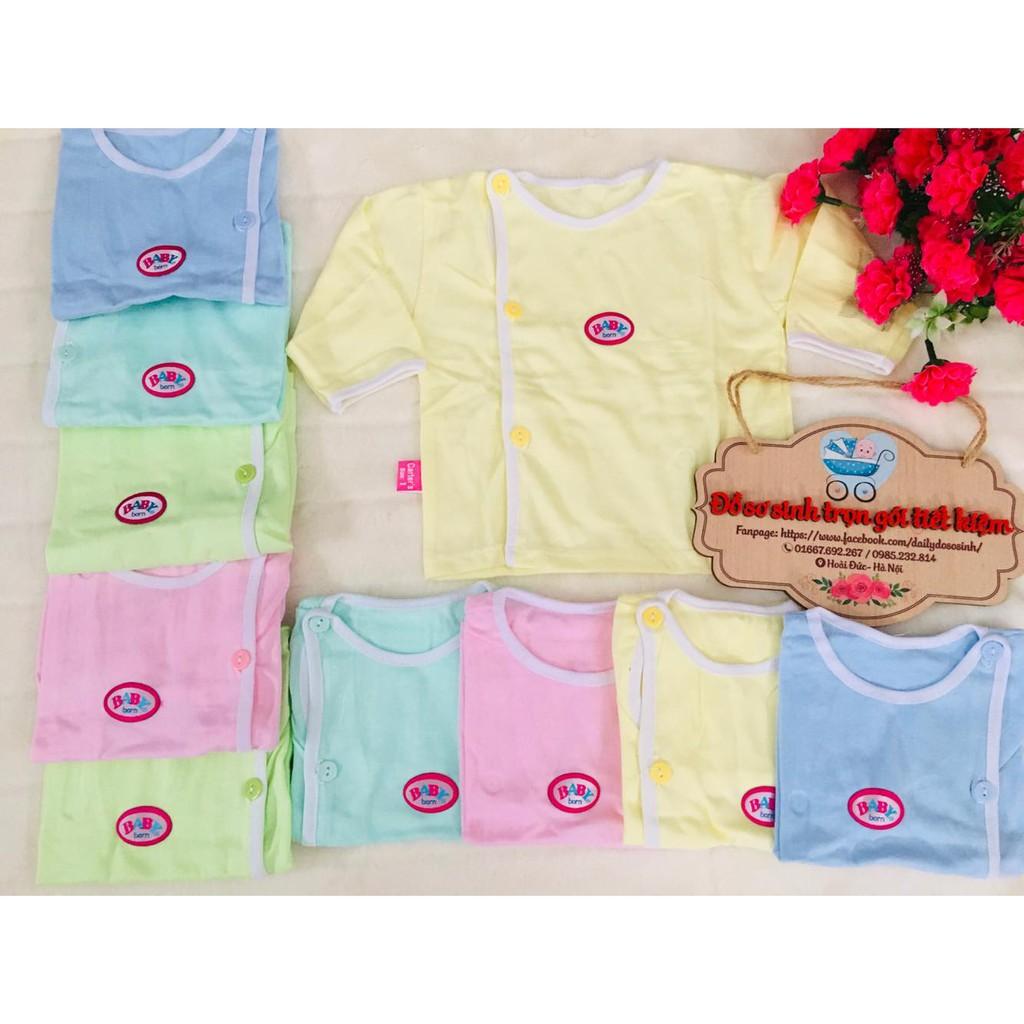 Áo sơ sinh cho bé cúc lệch màu trơn chất cotton