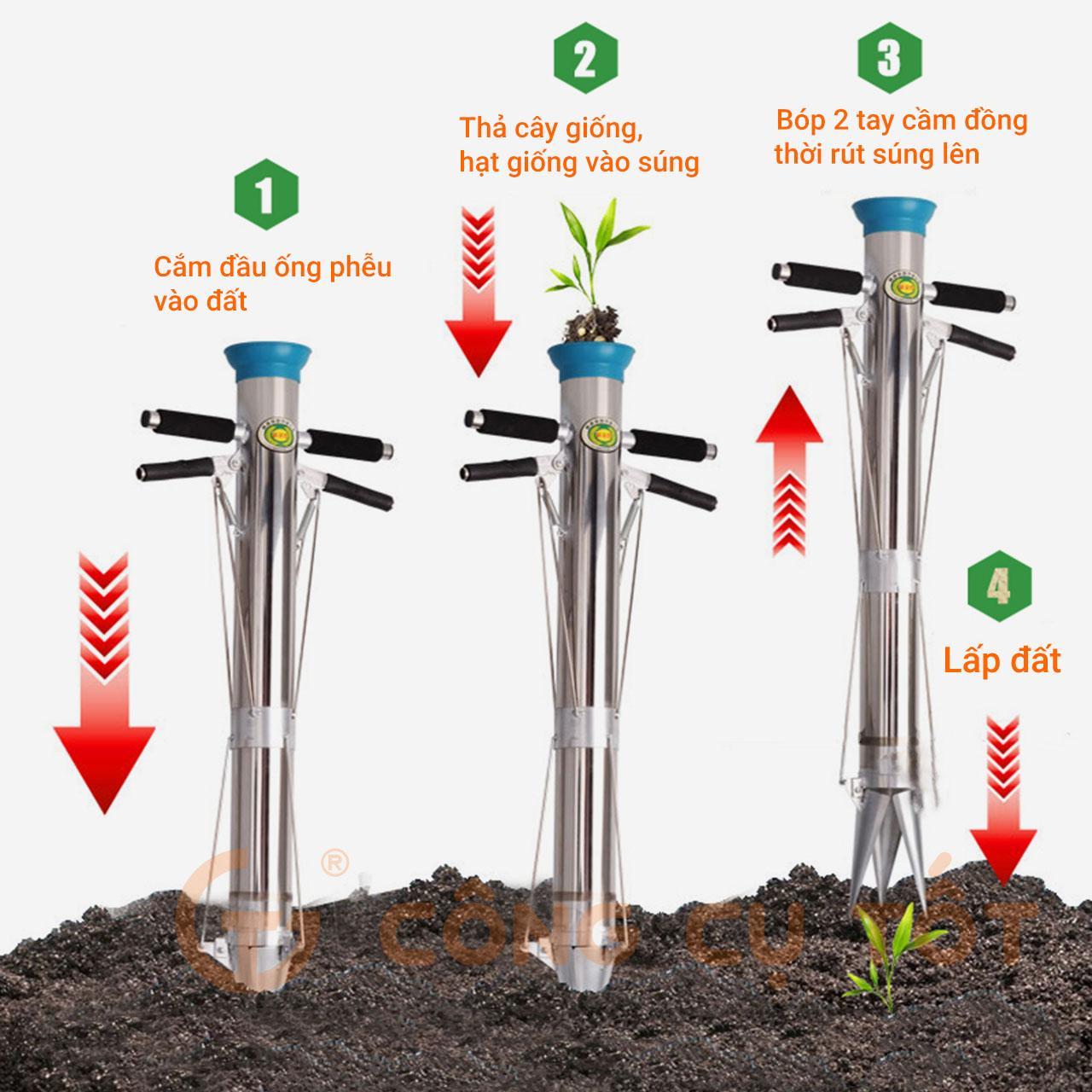 Máy gieo hạt, trồng cây - Dụng cụ trồng cây 2 tay cầm