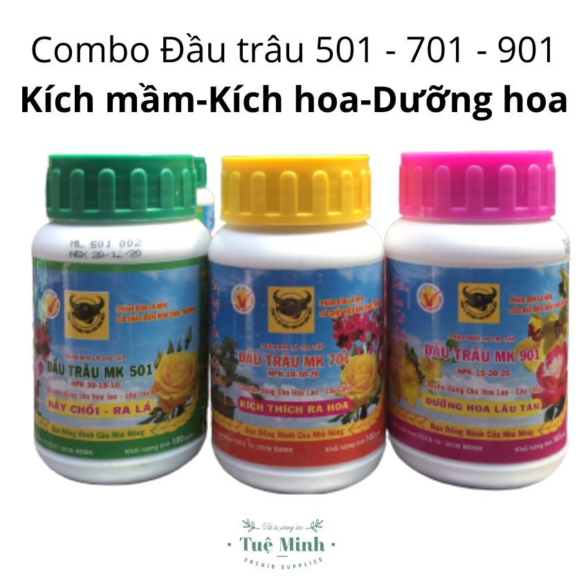 Combo Đầu trâu 501, 701, 901 - kích chồi, kích hoa, dưỡng hoa lâu tàn lọ 100gr