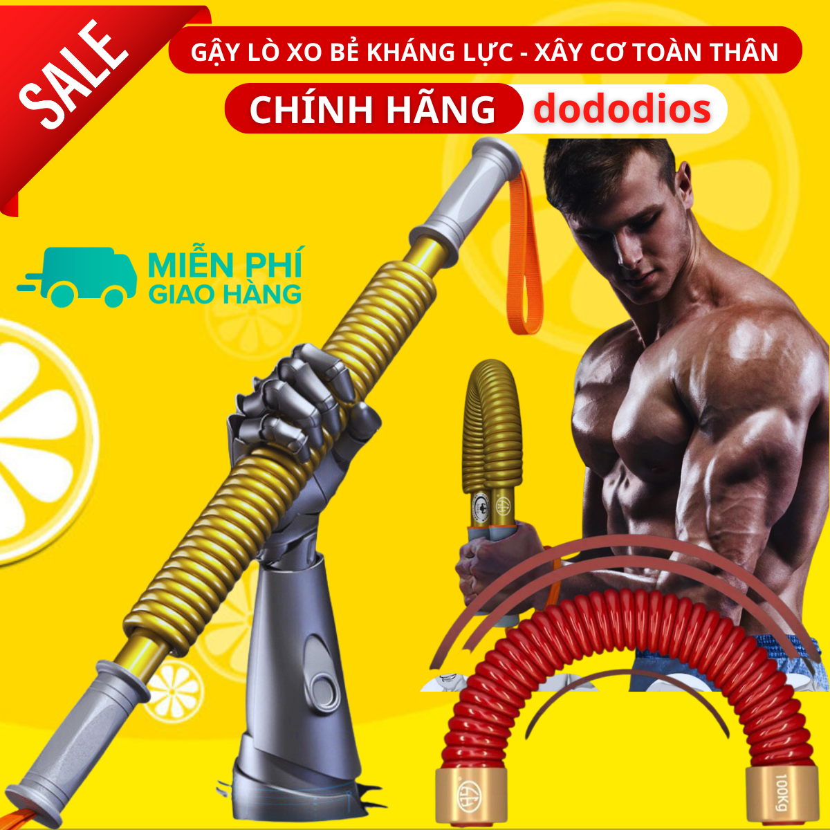 Gậy lò xo tập cơ tay 100kg Dụng cụ bẻ tập cơ tay ngực tập gym thể dục thể thao 30kg 40kg 50kg 60kg 70kg 80kg 90kg 100kg - Hàng chính hãng dododios