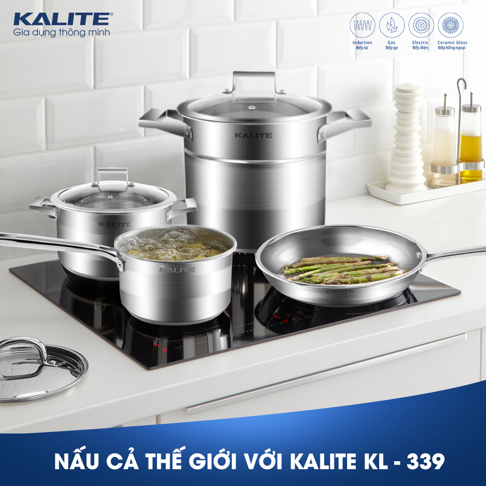 Bộ nồi chảo 5 món Kalite KL 339, chất liệu inox 304, hàng Thái Lan bảo hành 3 năm, hàng chính hãng