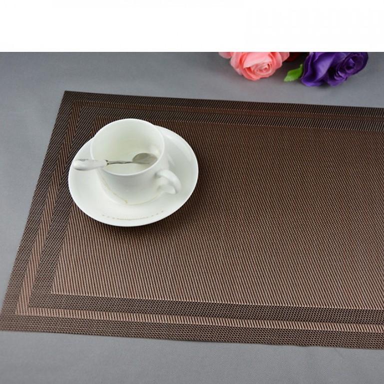 miếng lót bàn ăn placemat kẻ viền nâu đen 30x45cm dành cho nhà hàng, quán ăn