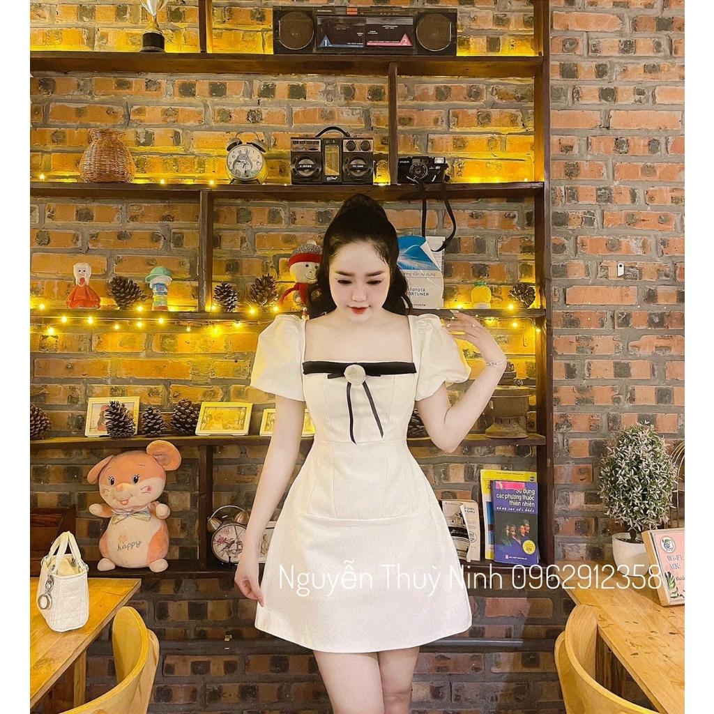 Đầm váy chữ A cổ vuông kết nơ xinh xắn đa dạng màu sắc dự tiệc dạo phố