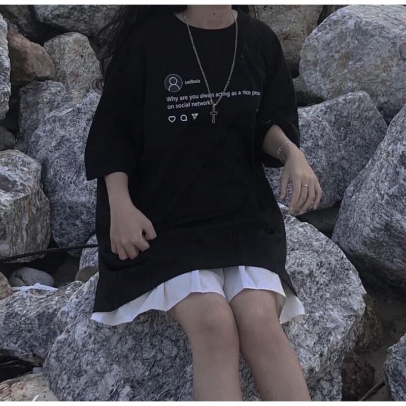 Áo thun unisex tay lỡ Sadboiz sad stagram đầy đủ tag cổ tag tay Hany shop