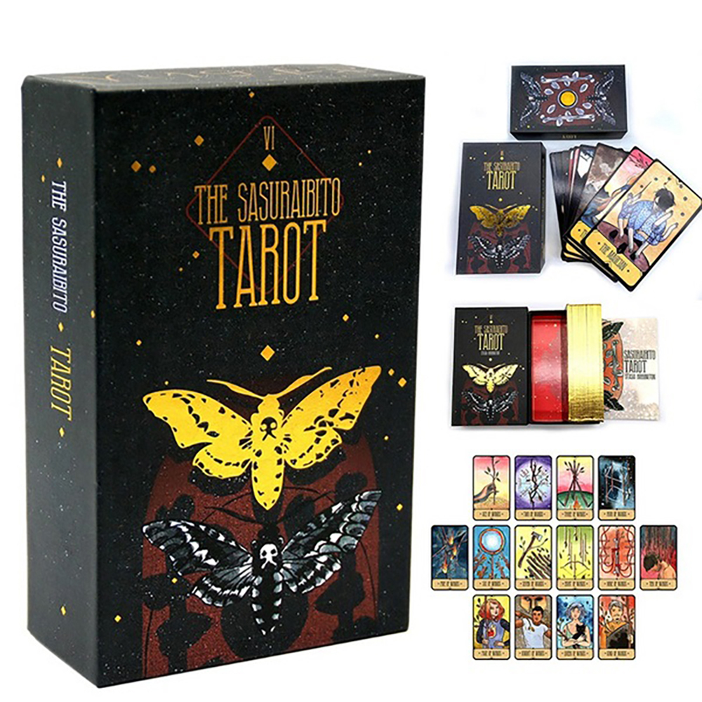 [Mạ Cạnh Size Gốc] Bài Tarot  The Sasuraibito  Hộp Cứng Cao Cấp 78 Lá Bài Mạ Vàng Size Gốc Đá Thanh Tẩy
