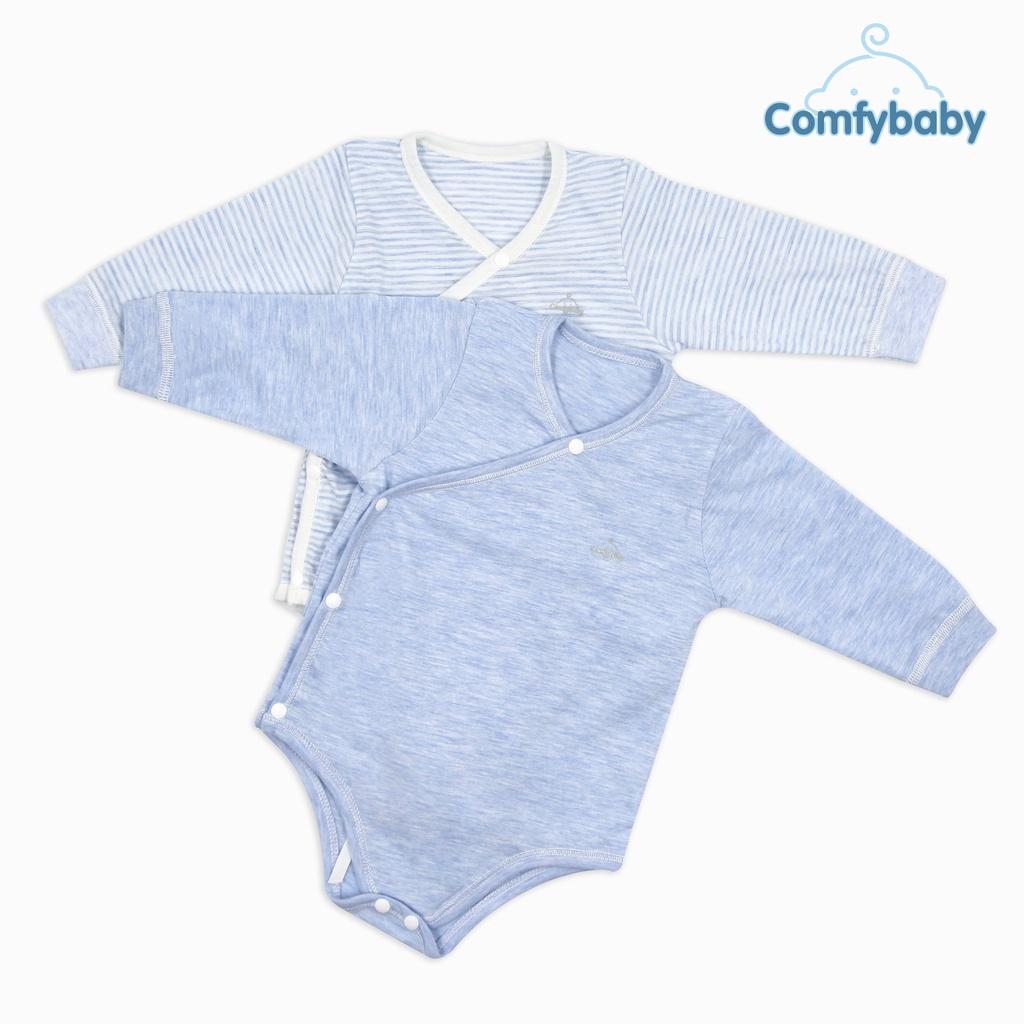 Set 2 áo bodysuit cài chéo giữ ấm ngực dài tay 100% Cotton cho bé Comfybaby