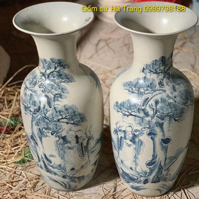 Đôi lọ lộc bình Gốm sứ Bát Tràng men rạn vẽ thủ công cao cấp  Hoạ tiết đào thọ cao 50cm