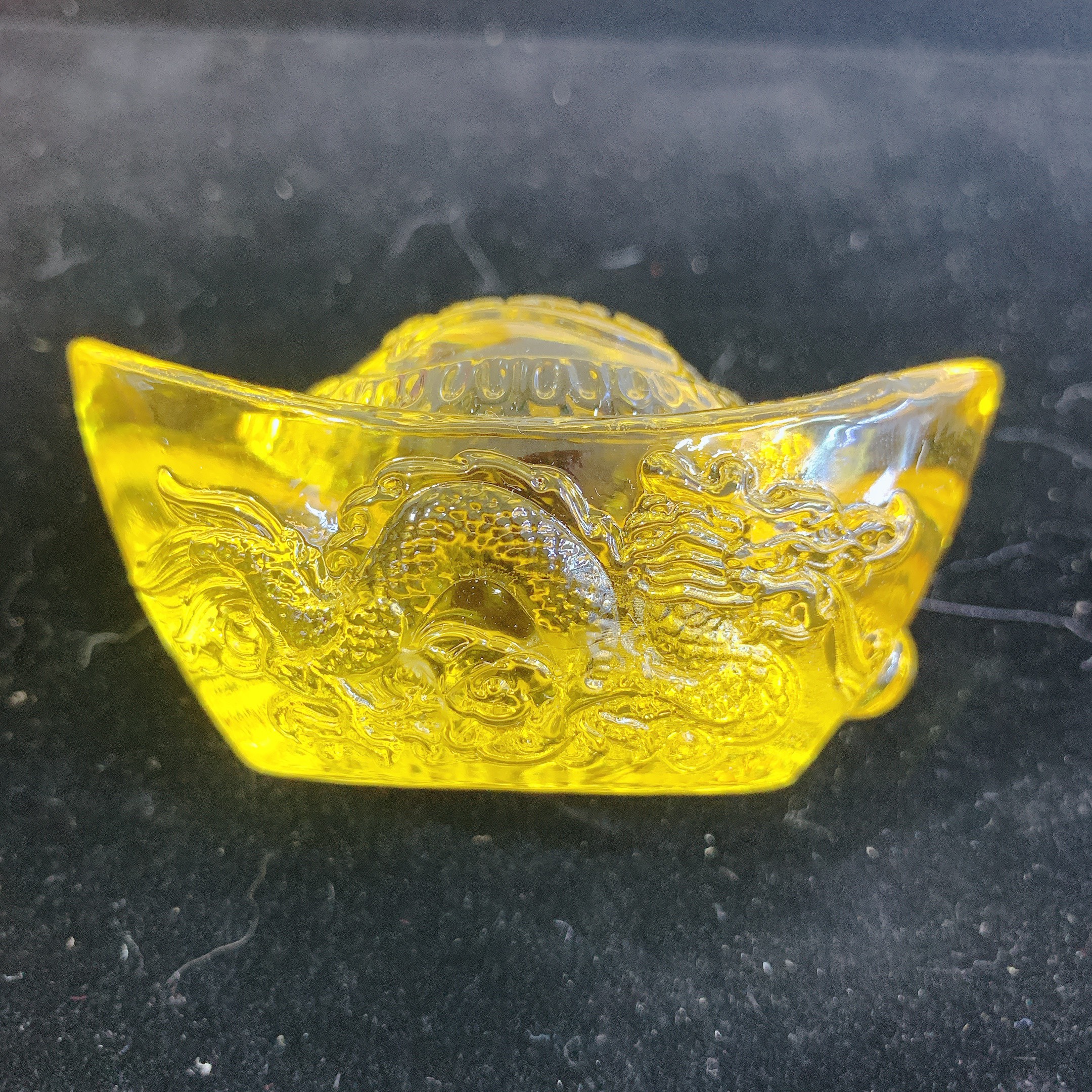 Thỏi Vàng Thần Tài Phong Thủy chạm Rồng chiêu Tài Lộc bằng Pha Lê Cao Cấp Đ.PK017-35