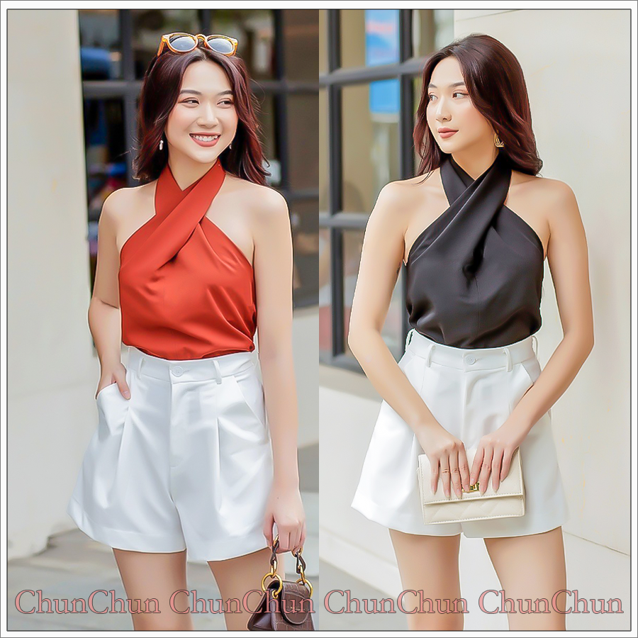 Set bộ nữ xinh sang chảnh đi chơi thiết kế tôn dáng cùng cổ yếm phong cách trẻ trung hiện đại A02