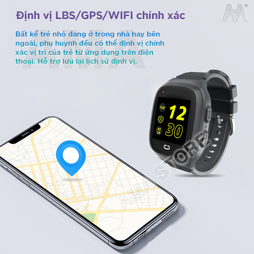 Đồng hồ Trẻ em Thông minh Lắp sim Gọi Video call Chống nước Định vị GPS Wifi AMA Watch LT31 Hàng nhập khẩu