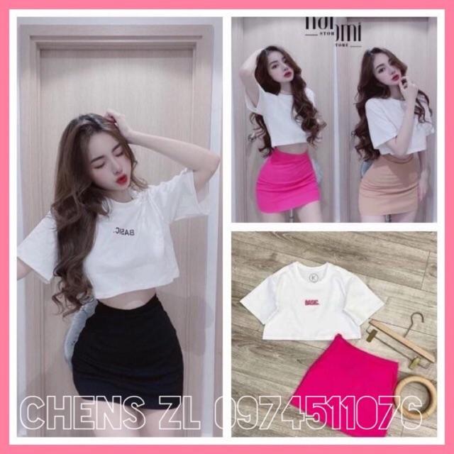 Sét áo croptop áo thun chân váy body midi sét bộ áo thun chân váy siêu xinh