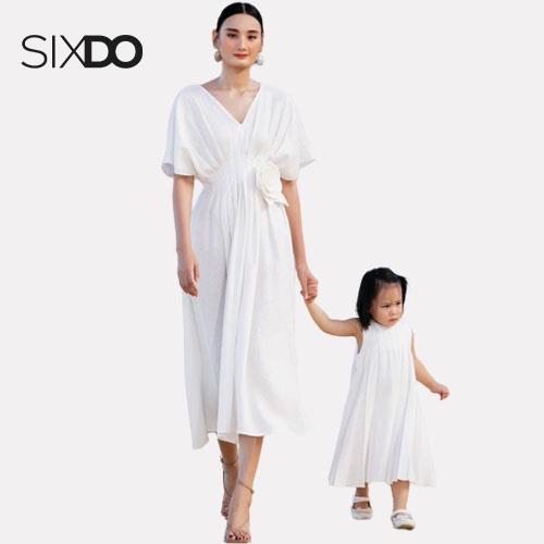 Đầm linen ôm eo cổ V SIXDO