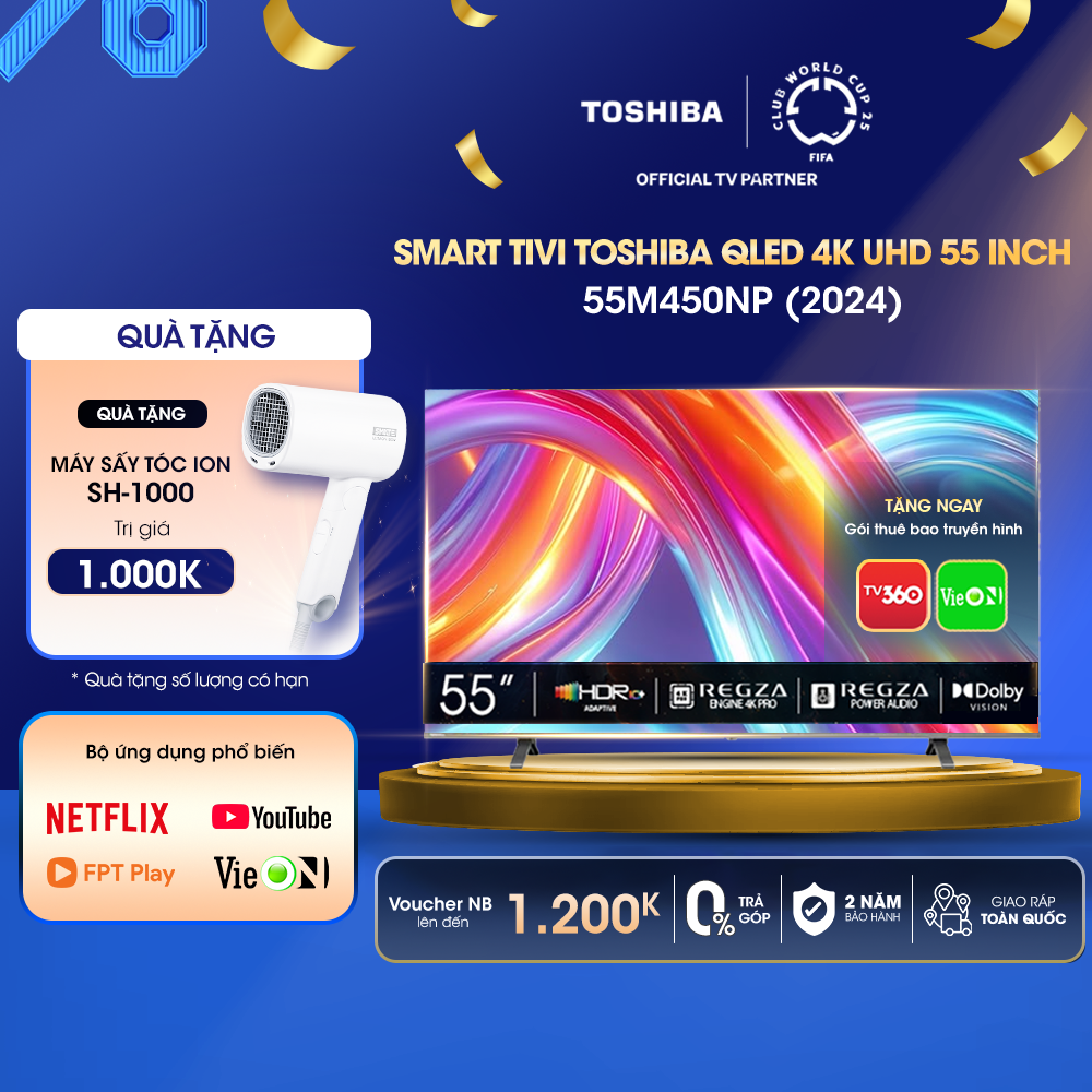 Smart Tivi QLED TOSHIBA 55 inch 55M450NP, Màn Hình Quantum Dot 4K UHD -  Giao Hàng Toàn Quốc - Hàng Chính Hãng