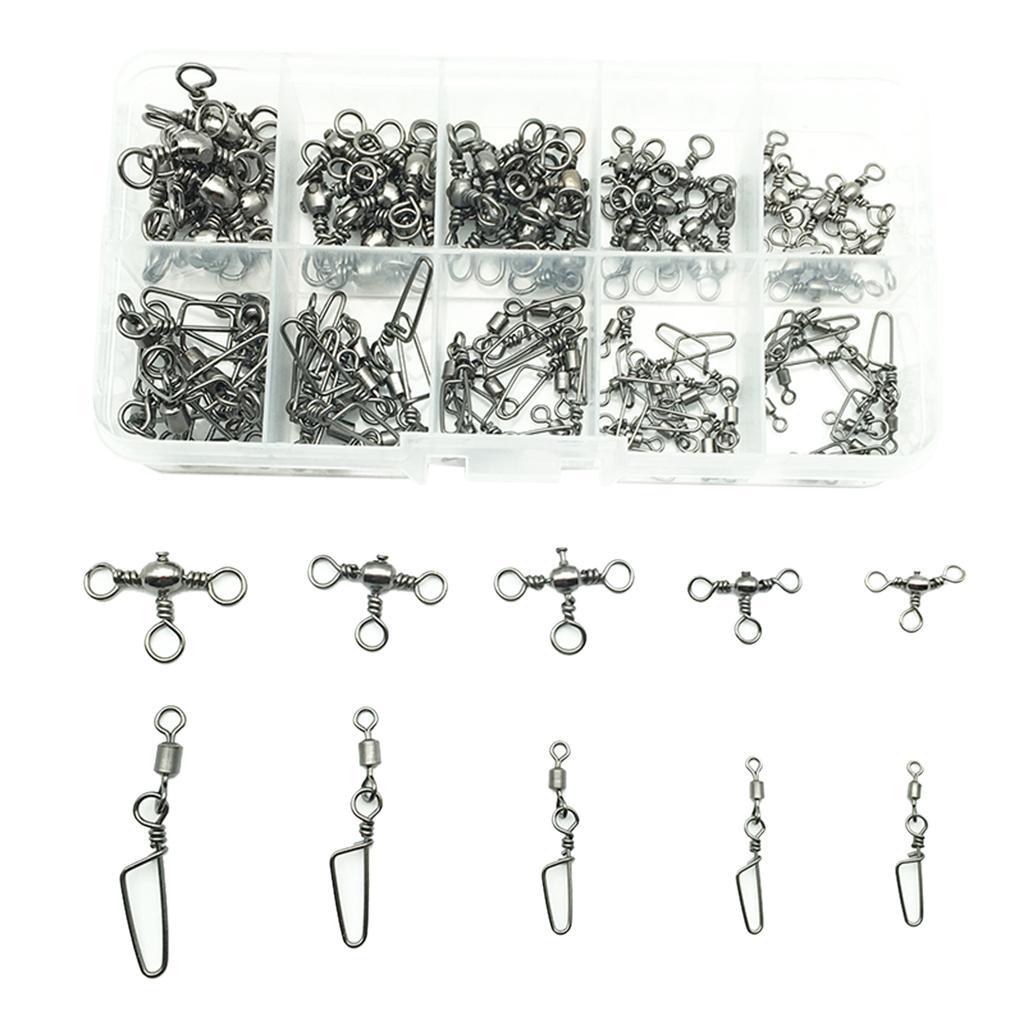 100Pcs Fishing Rolling Swivels w/ Coast Lock Snaps & 3 Way Barrel Swivels S