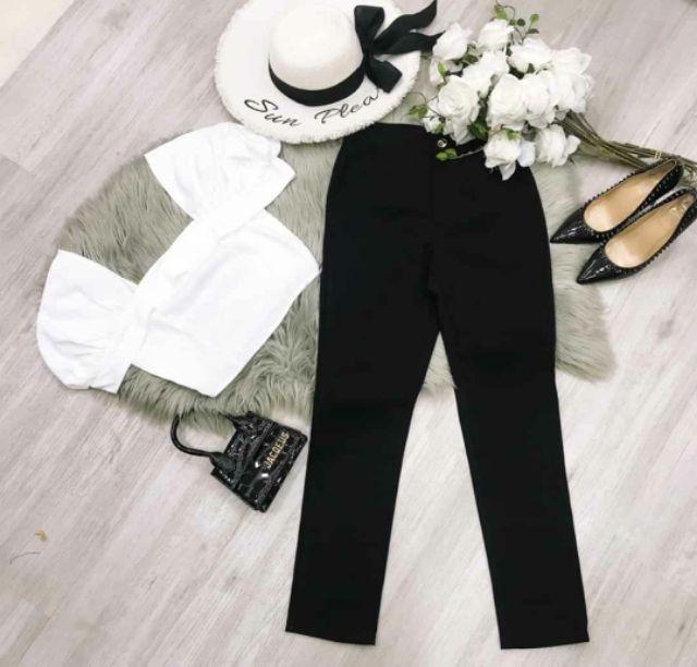 Sét áo tay phồng croptop quần tây