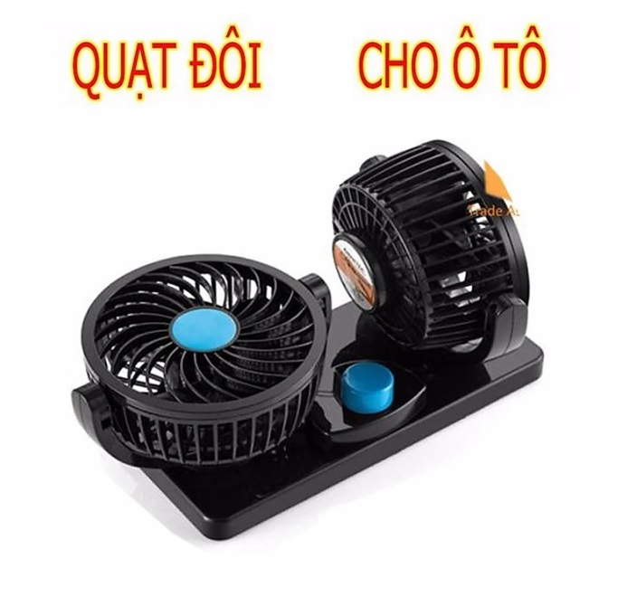 Quạt Đôi Cho Ô Tô Xe Hơi 2in1 - TẶNG MÓC KHÓA GỖ