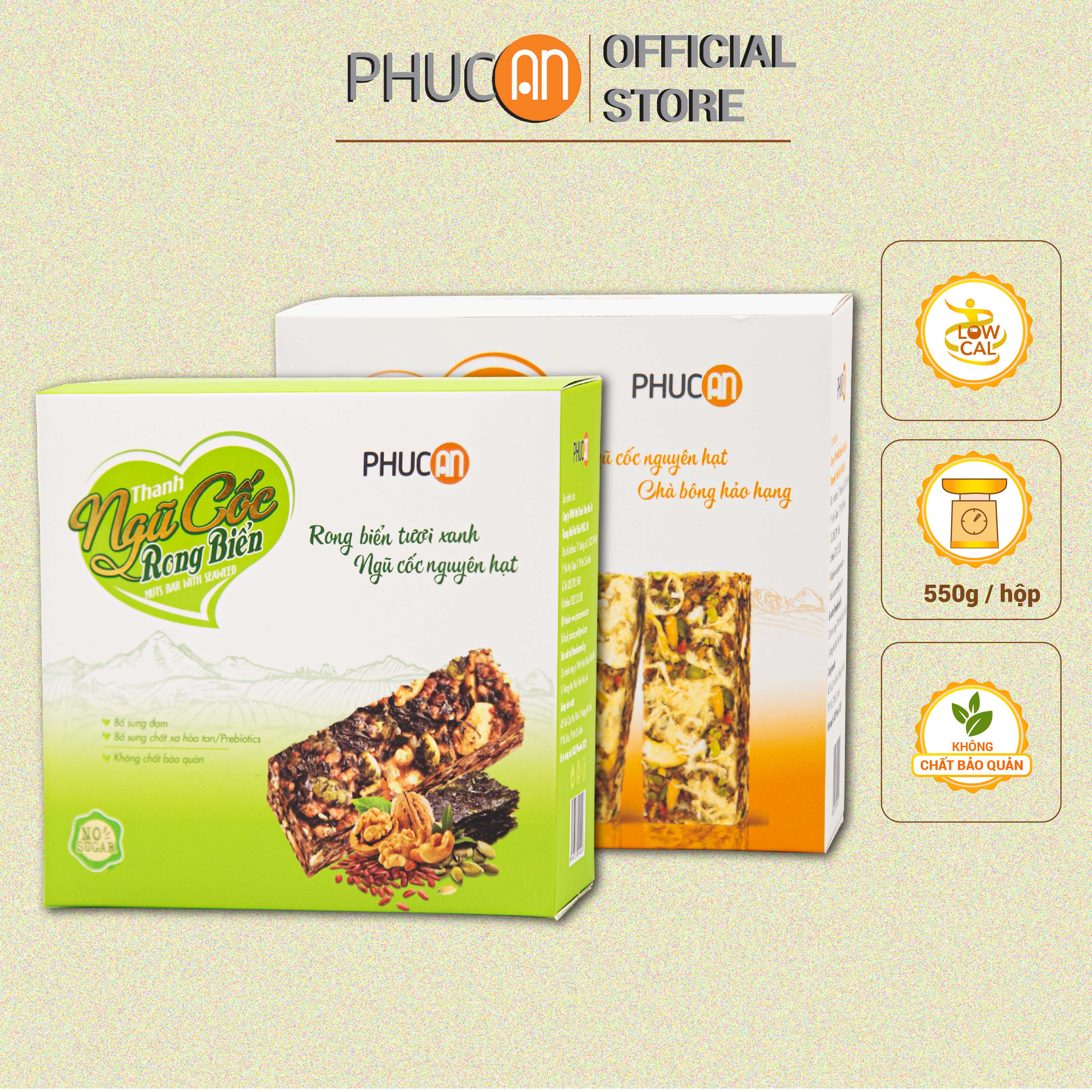 Combo 2 hộp thanh năng lượng hạt ngũ cốc Phúc An vị rong biển+ vị chà bông