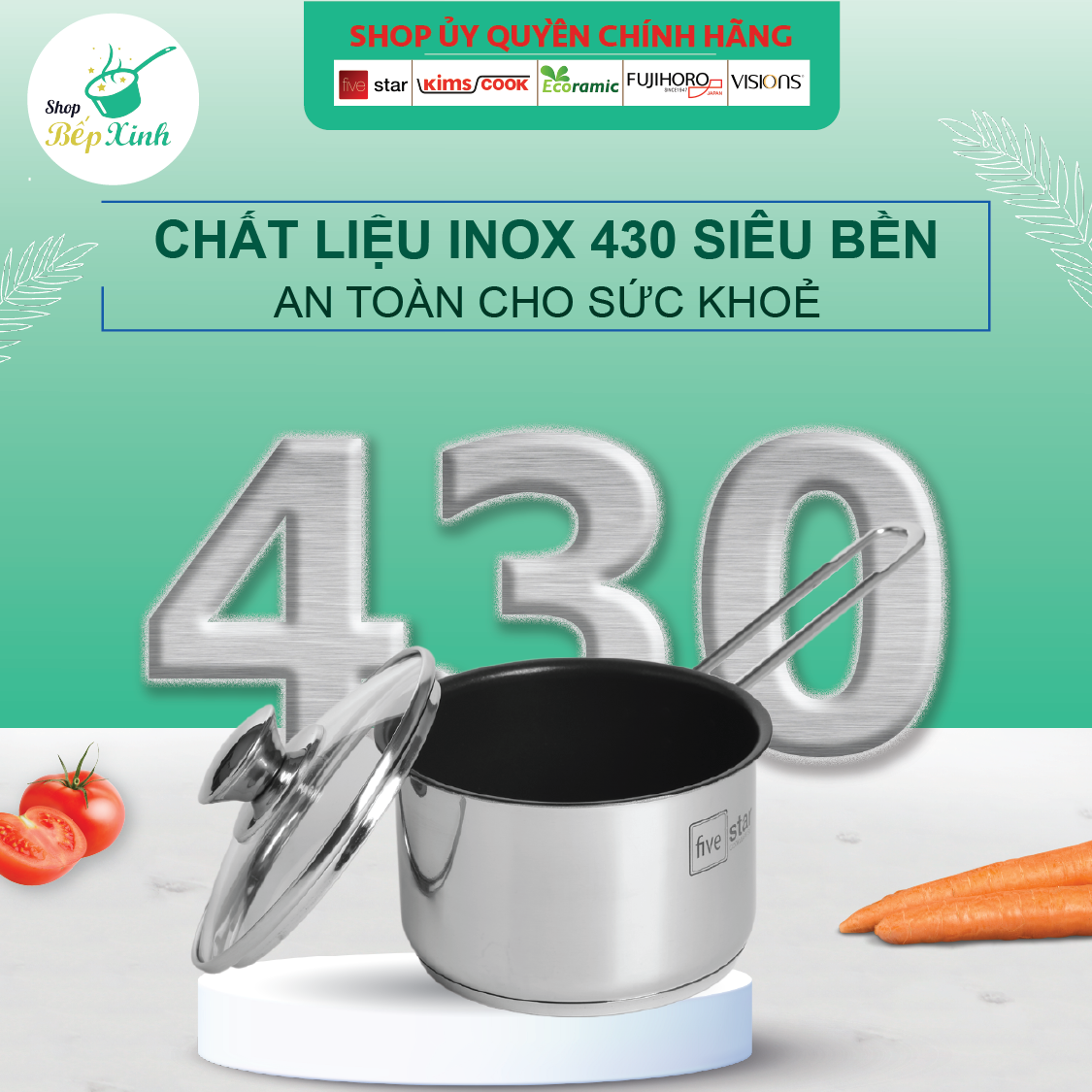 Quánh chống dính inox Fivestar nắp kính