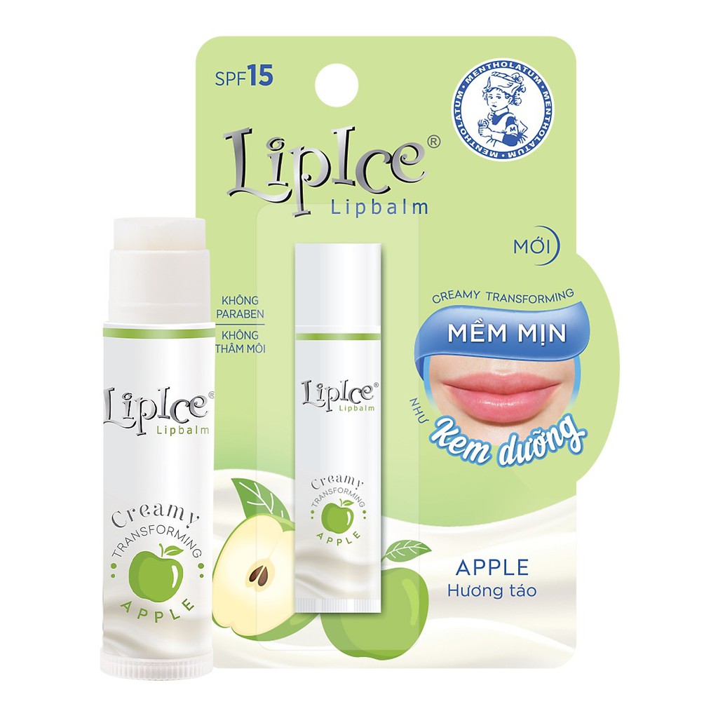 LipIce Son Dưỡng Không Màu Chuyển Kem Mịn Hương Táo SPF15 Lipbalm Creamy Apple 4.3g