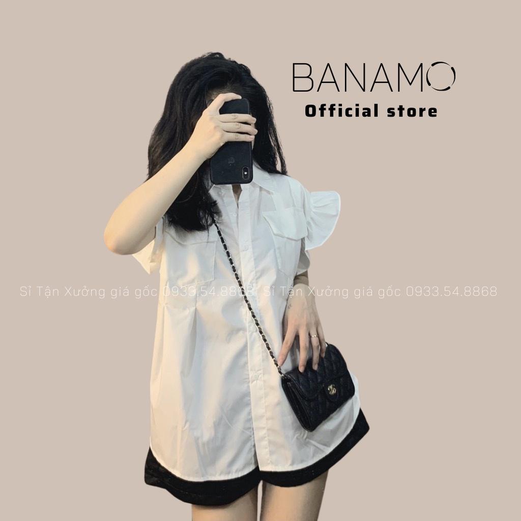 Áo sơ mi nữ cộc tay bèo cánh tiên hàng thiết kế thời trang Banamo Fashion sơ mi cộc tay bèo cánh tiên 3931