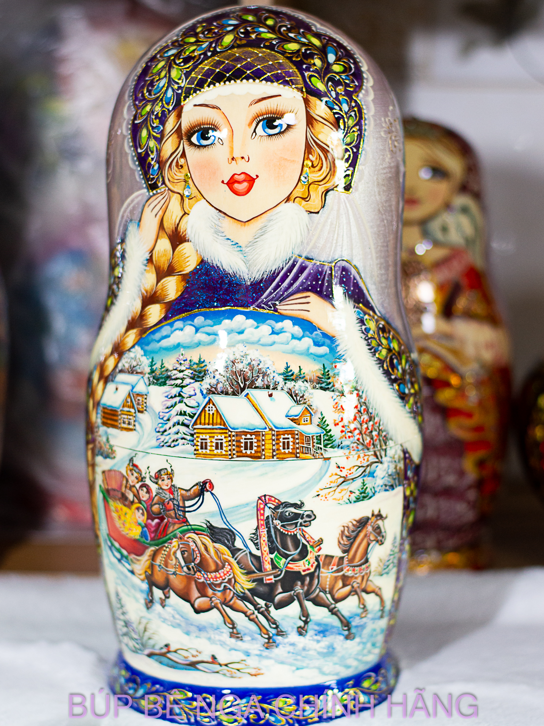 BỘ BÚP BÊ NGA MATRYOSHKA CAO CẤP 10 LỚP 26CM HOA VĂN "LỄ HỘI DÂN GIAN MÙA ĐÔNG" CỰC ĐẸP VÀ SANG TRỌNG