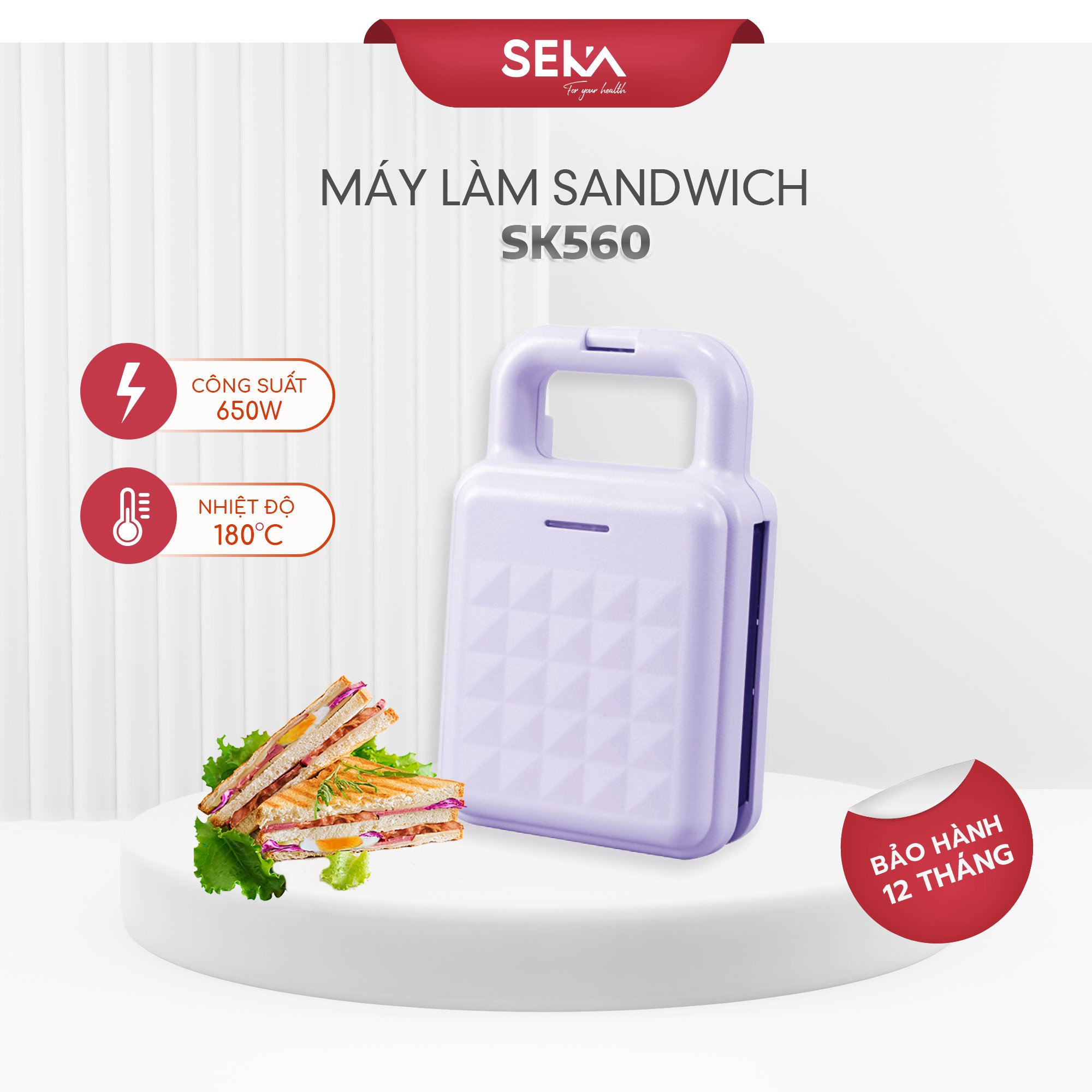 Máy nướng bánh mì sandwich SEKA SK560, Máy kẹp sandwich, nướng bánh mỳ đa năng tiện dụng hàng chính hãng