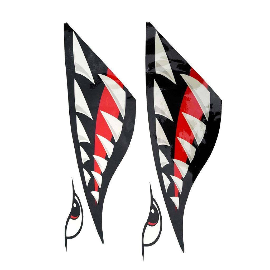 2 Pieces Vinyl Shark Decals + 2 Pieces Shark Teeth Mouth Stickers Kayak Boat Motorcycle Car Bumper Graphics