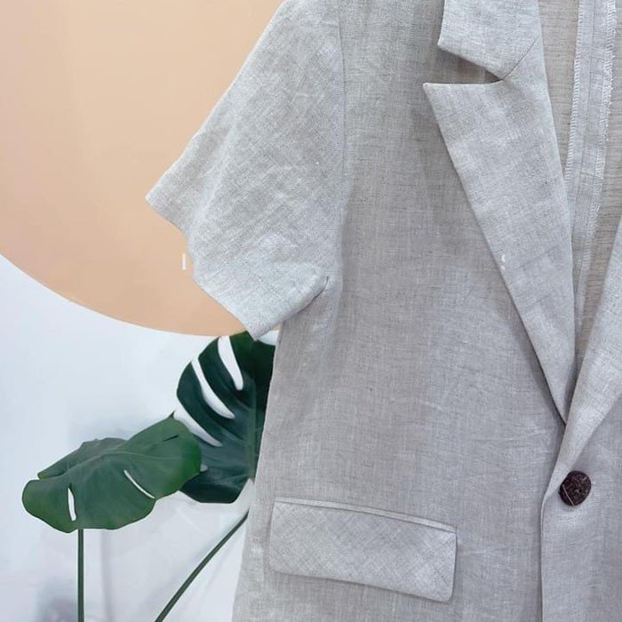 Set bộ công sở Linen Áo blazer tay cộc kèm quần sóc trẻ trung, chất vải Linen Bột Premium mềm mát, thích hợp hè thu (Be muối tiêu)