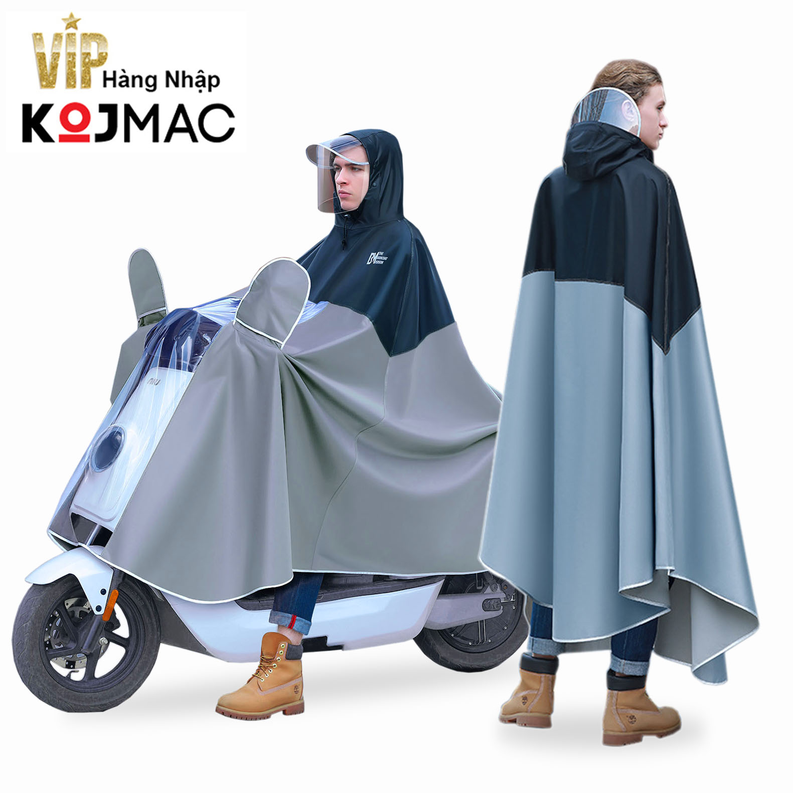 Áo Mưa Người Lớn 1 Đầu KOJMAC RAINCOAT Vải Oxford Cao Cấp Lớn ( Trùm Gươm Phản Quang Trong Suốt Đèn Đi Xe Chống Nước )