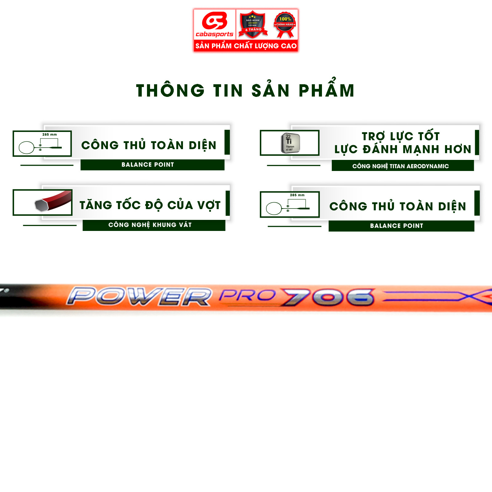 Vợt cầu lông giá rẻ carbon chính hãng công thủ toàn diện Prokennex POWER PRO 706 (1 cây