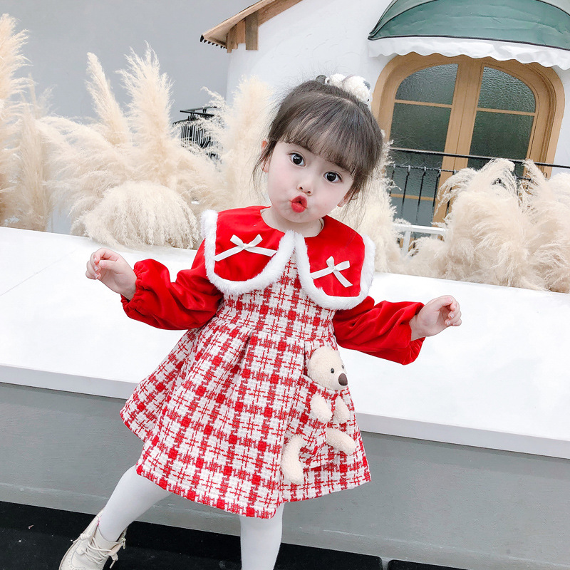 Váy dạ lót lông kèm gấu bông nhỏ xinh xắn, chất dạ xù dày dặn, mềm đẹp | MV29