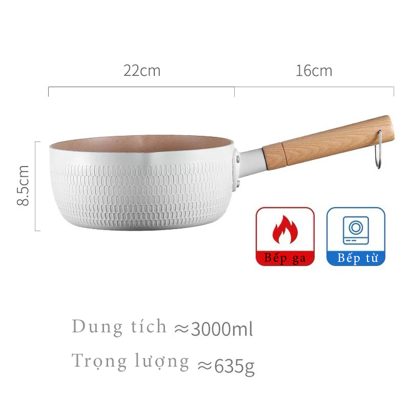 Nồi chảo sâu lòng chống dinh đáy từ với vân tổ ong