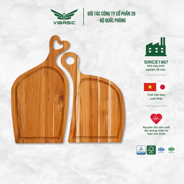 Bộ thớt Uyên ương gỗ Teak Vibasic 400x220x18mm và 340x220x18mm | cắt thái và trang trí món ăn