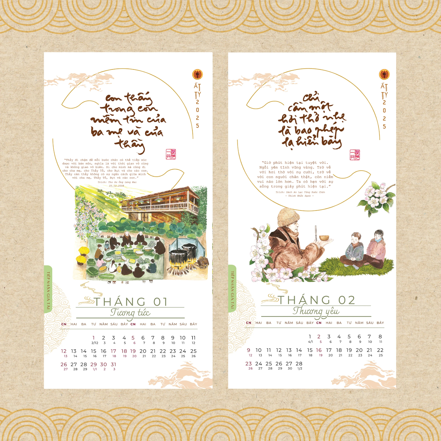 Lịch Treo Tường Thư Pháp Làng Mai 2025 - Ý Thức Em Mặt Trời Tỏ Rạng - THA