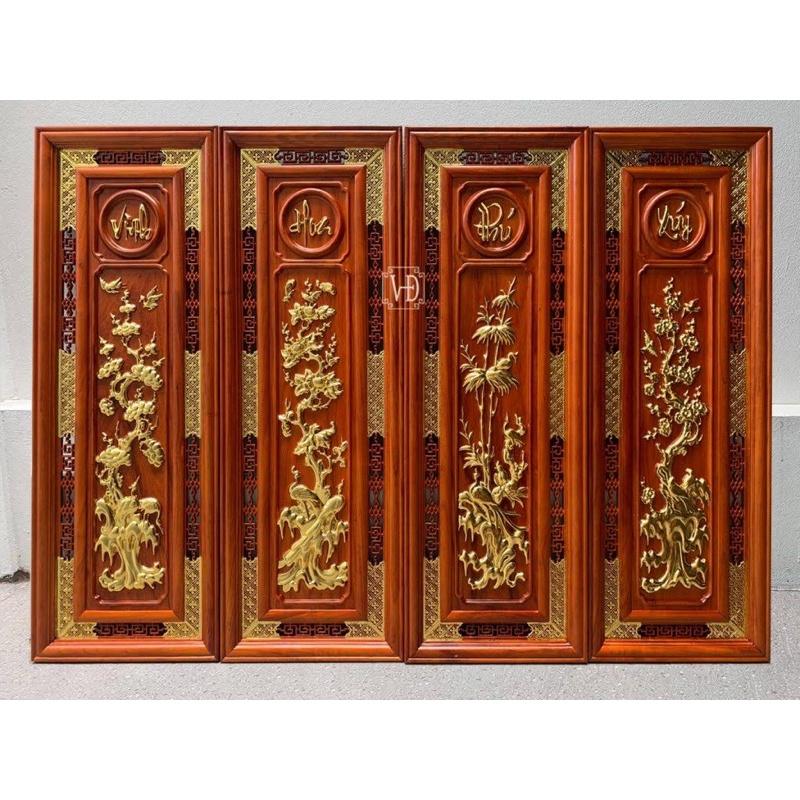 Tranh tứ quý gỗ hương dát vàng