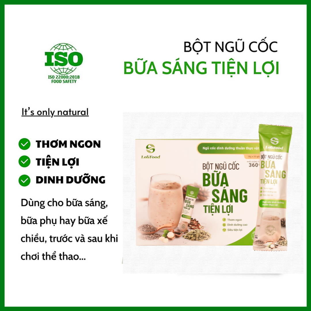 Ngũ cốc ăn sáng hộp 20 gói x 18gr - Ngũ cốc tiện lợi bổ sung năng lượng mỗi ngày dùng cho mọi đối tượng từ 2 tuổi trở lên