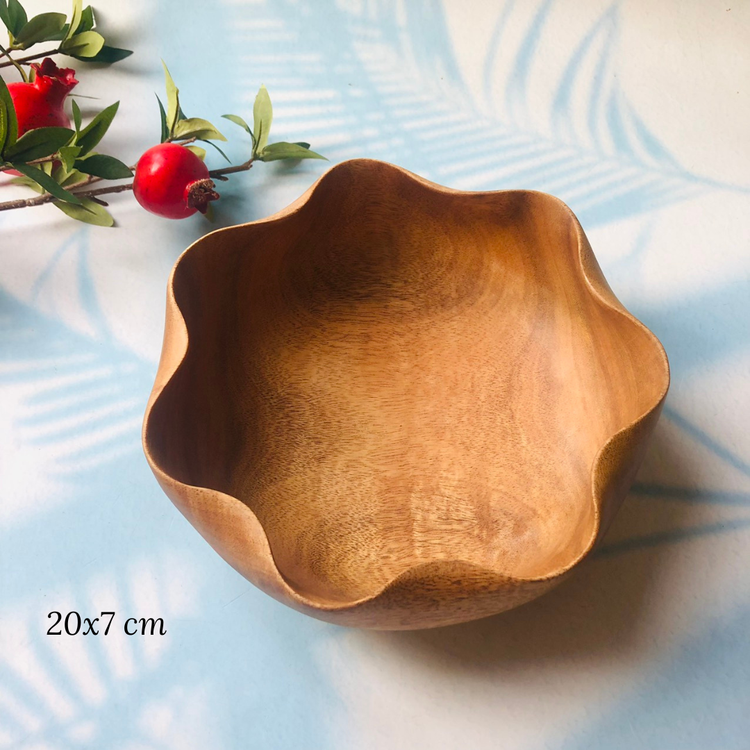 [HÀNG MỚI VỀ] Bát Gỗ Keo Hình Bông Hoa 20x7 cm, Bát Đựng Trái Cây, Salad Ngon Miệng, Phụ Kiện Nhà Bếp, Chụp Ảnh Decor