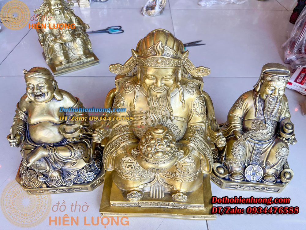 Bộ 03 Tượng Thần Tài - Thổ Địa - Ông Phát Hàng Đẹp Màu Vàng Loại To Bằng Đồng Nguyên Chất Cao 30cm Và 40cm