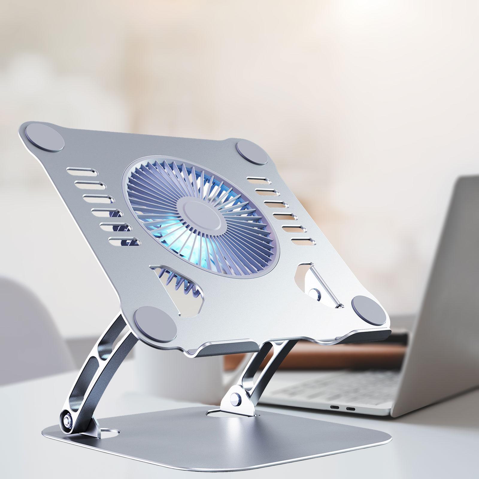 Laptop Stand with Fan, Laptop USB Aluminum Anti Slip Ergonomic Portable 3 Gears Speed Laptop Riser Adjustable for Office Notebook Desk