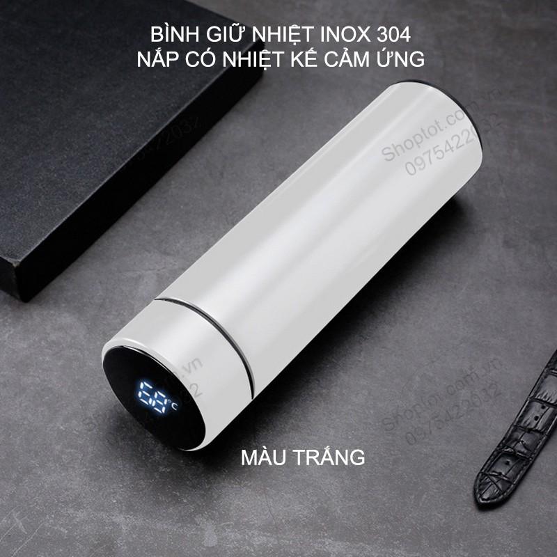 BÌNH GIỮ NHIỆT 2 LỚP 480ML NẮP CÓ NHIỆT KẾ CẢM ỨNG, BẰNG INOX 304 CAO CẤP NC480