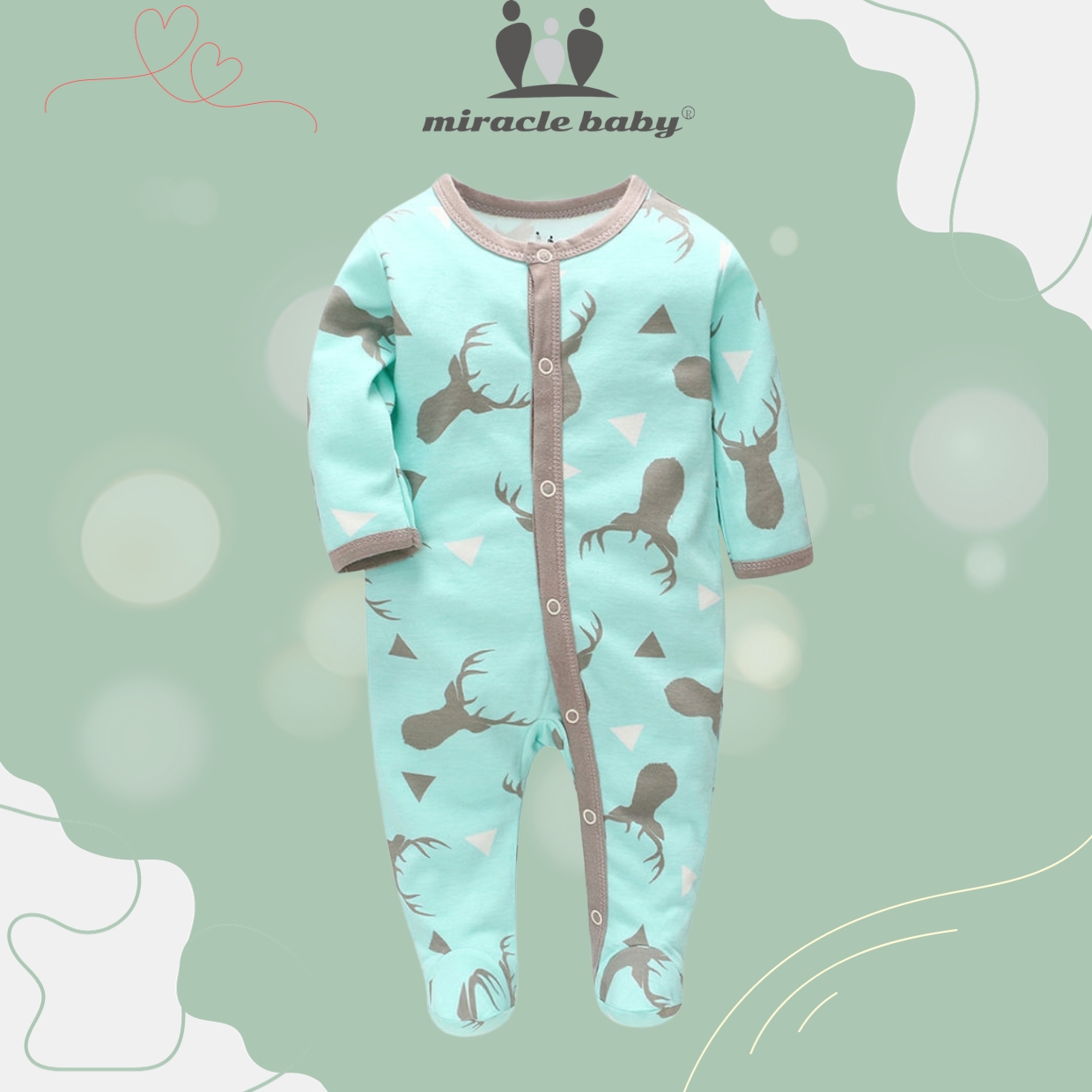 Jumpsuit/Bodysuit Tay Dài chất liệu 100% cotton Miraclebaby cho Bé Trai, Bé Gái (Từ 1-2 tháng, 2-4 tháng, 5-7 tháng)