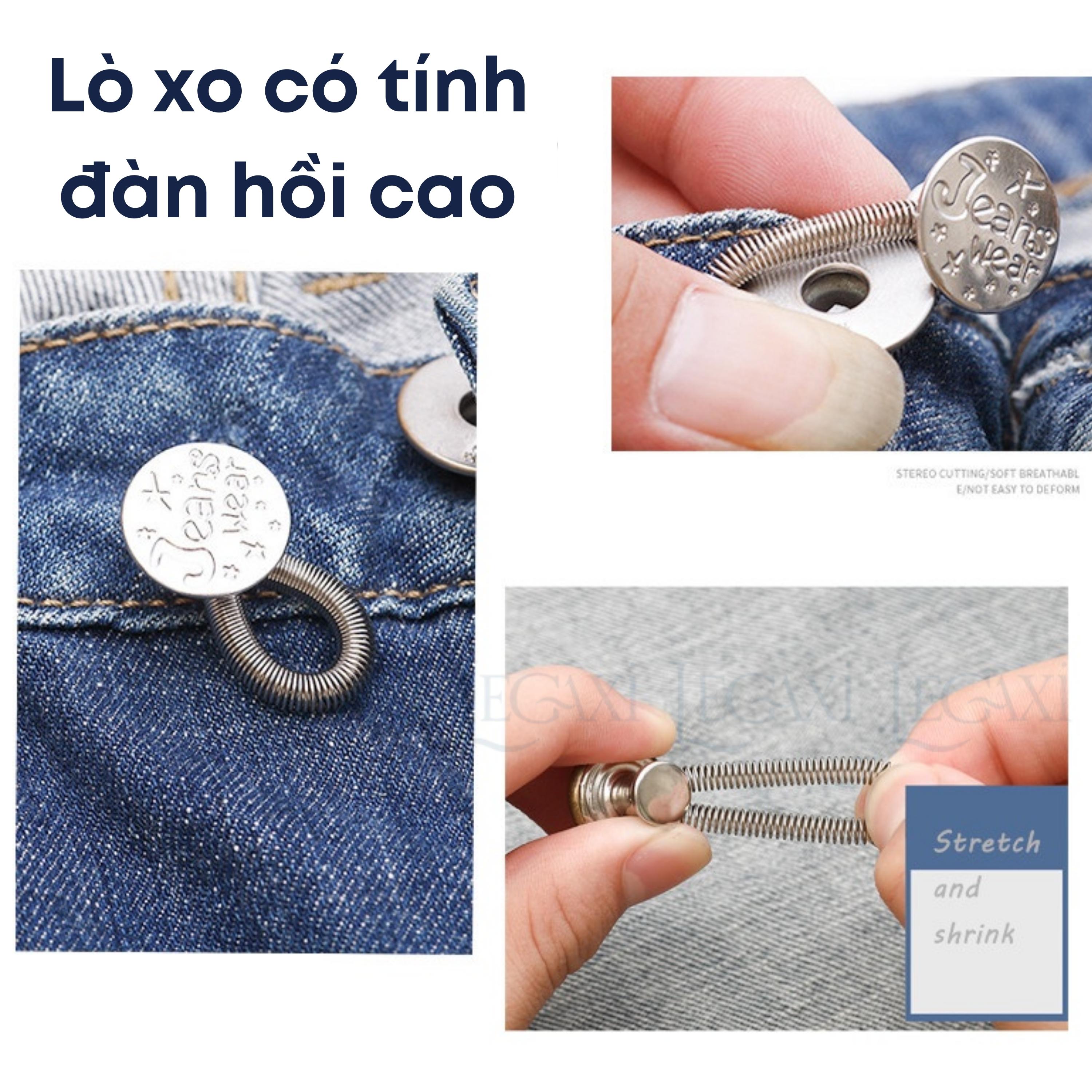 Lò Xo Kim Loại Gắn Nút Nới Rộng Cổ áo Cổ Tay Áo Quần Jean Nam Nữ Nút Trơn Đen Đồng Không May Legaxi